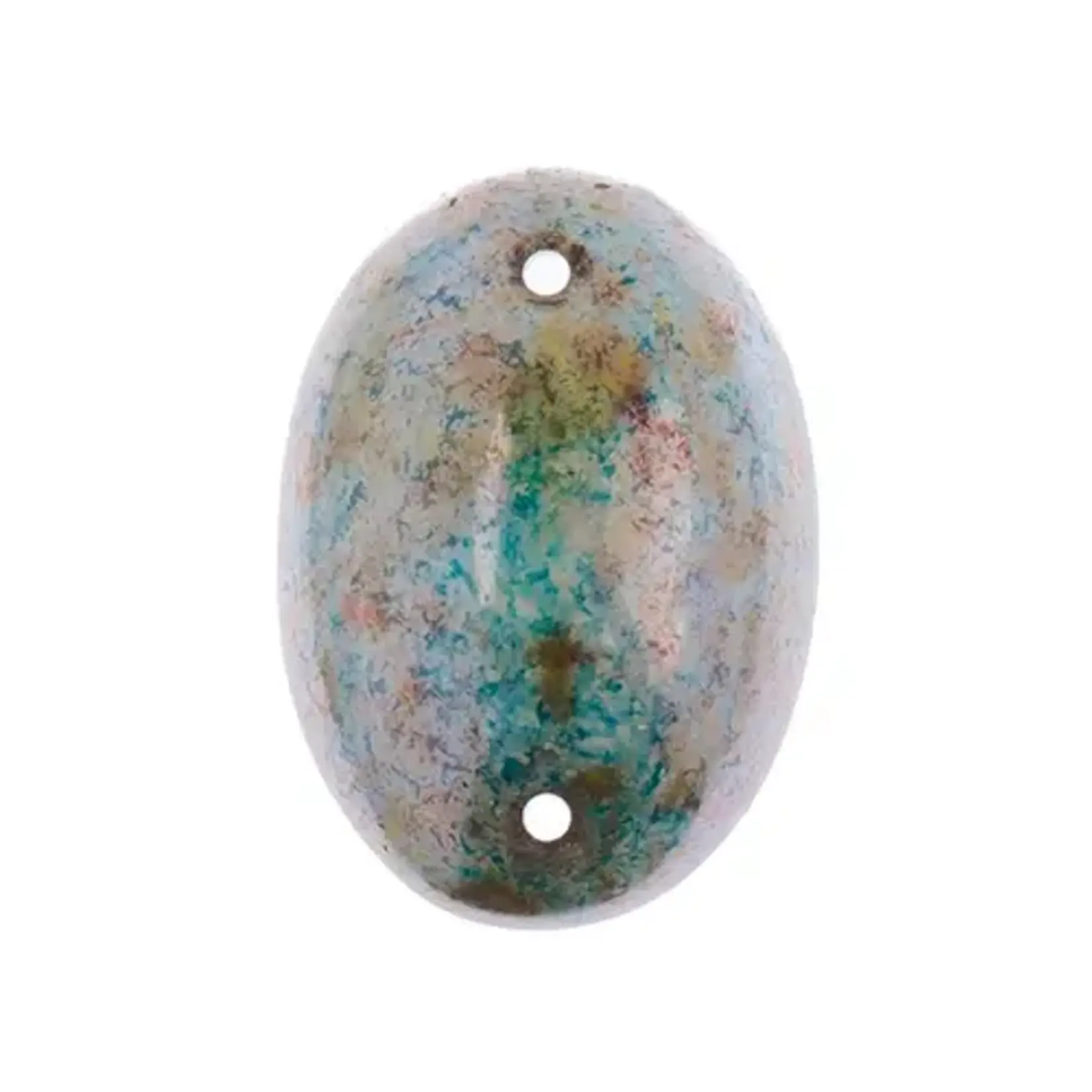 Czech Glass 2 Hole Cabochon 25 x 18mm Oval Opaque Marble Brown on Green 6pcs