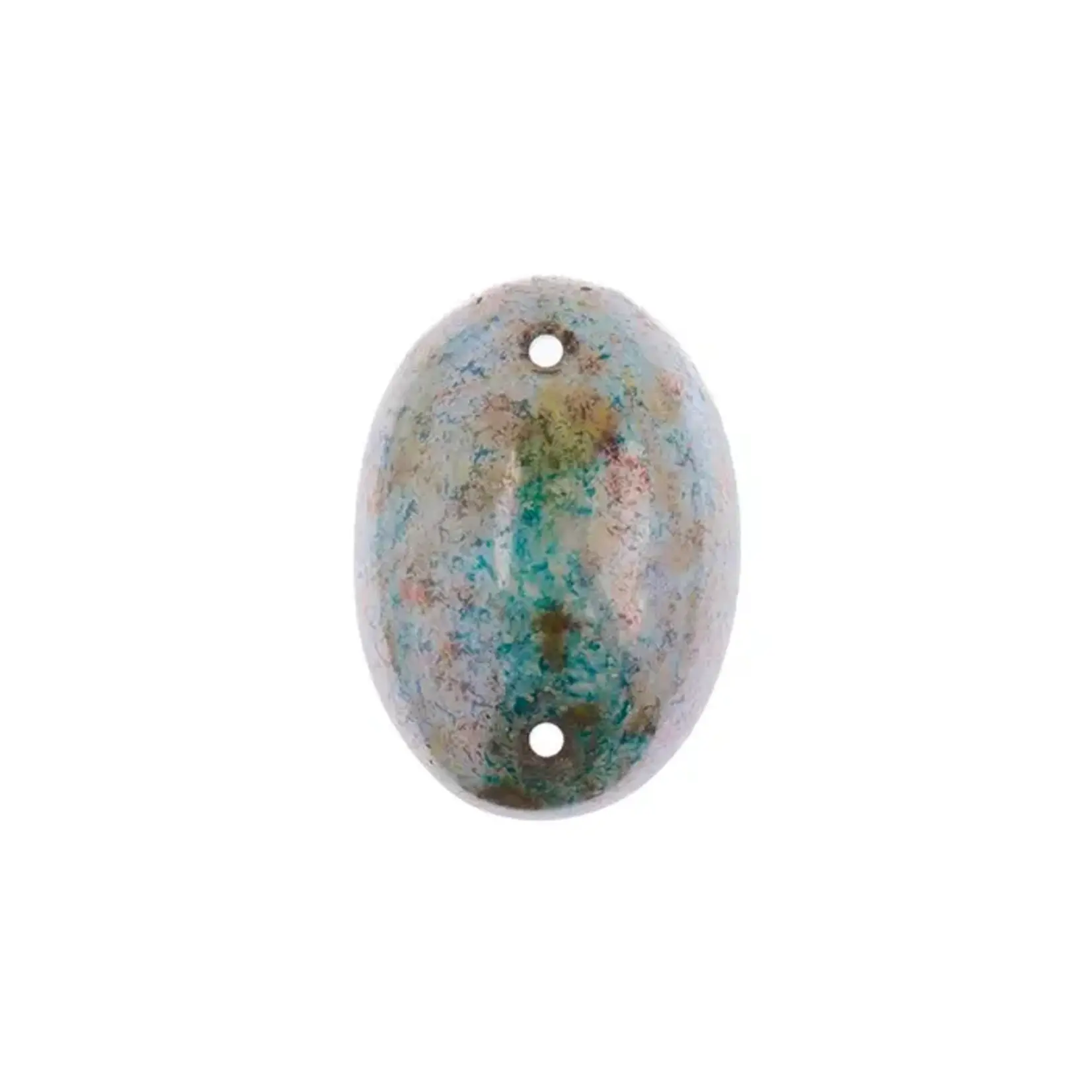 Czech Glass 2 Hole Cabochon 25 x 18mm Oval Opaque Marble Brown on Green 6pcs