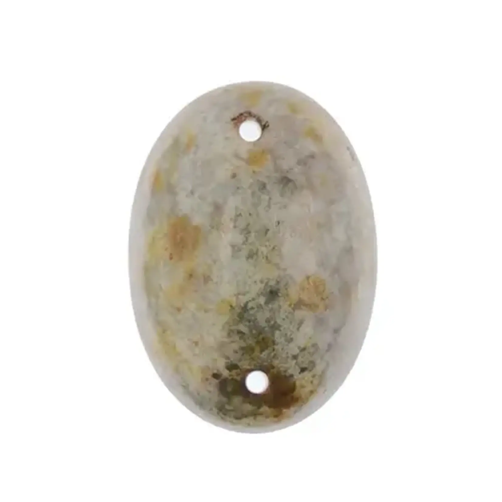 Czech Glass 2 Hole Cabochon 25 x 18mm Oval Opaque Marble Brown on Yellow 6pcs