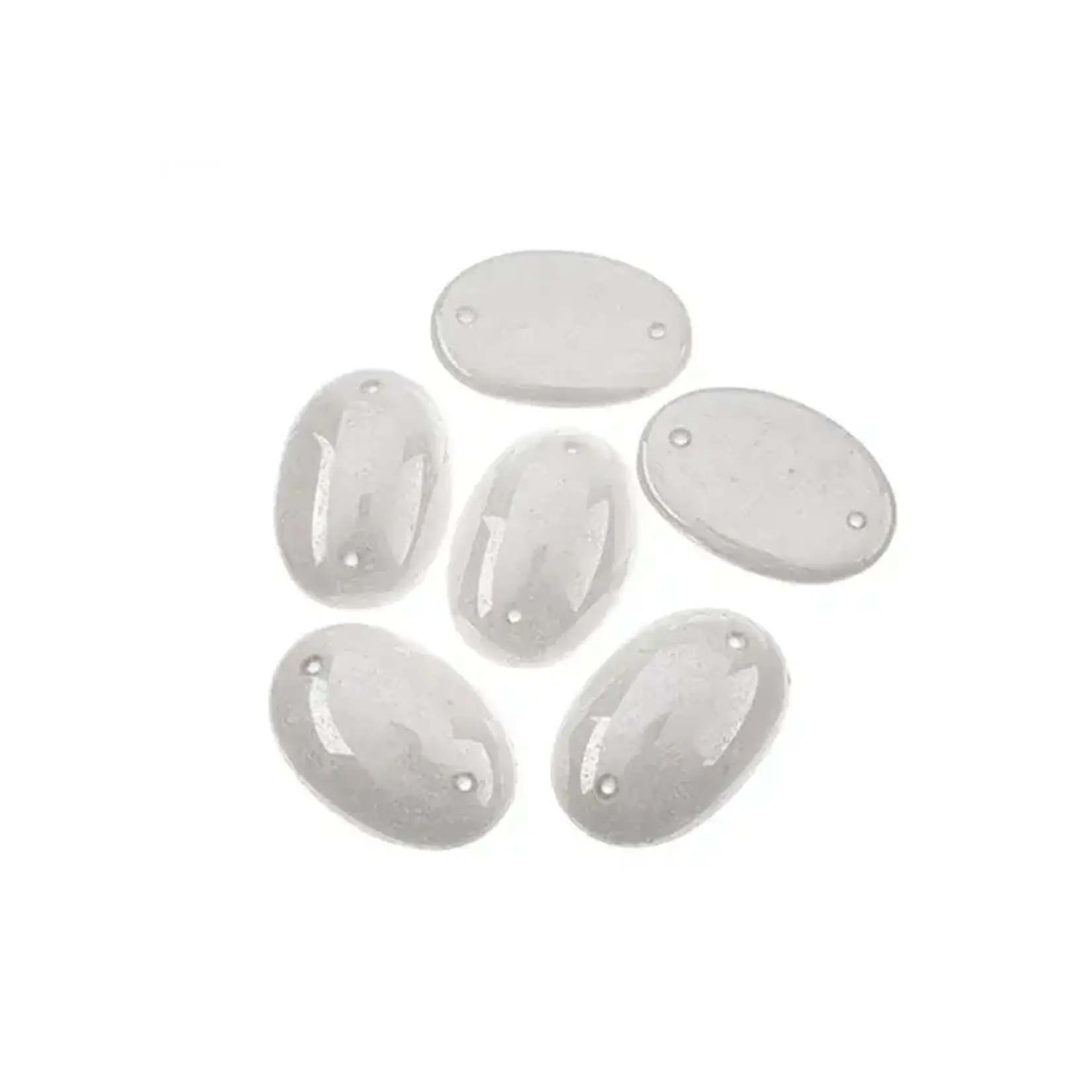 Czech Glass 2 Hole Cabochon 25 x 18mm Oval Opaque Marble Pearl 6pcs
