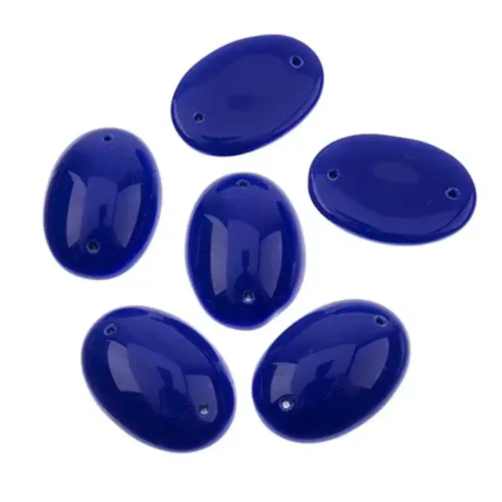 Czech Glass 2 Hole Cabochon 25 x 18mm Oval Opaque Navy 6pcs