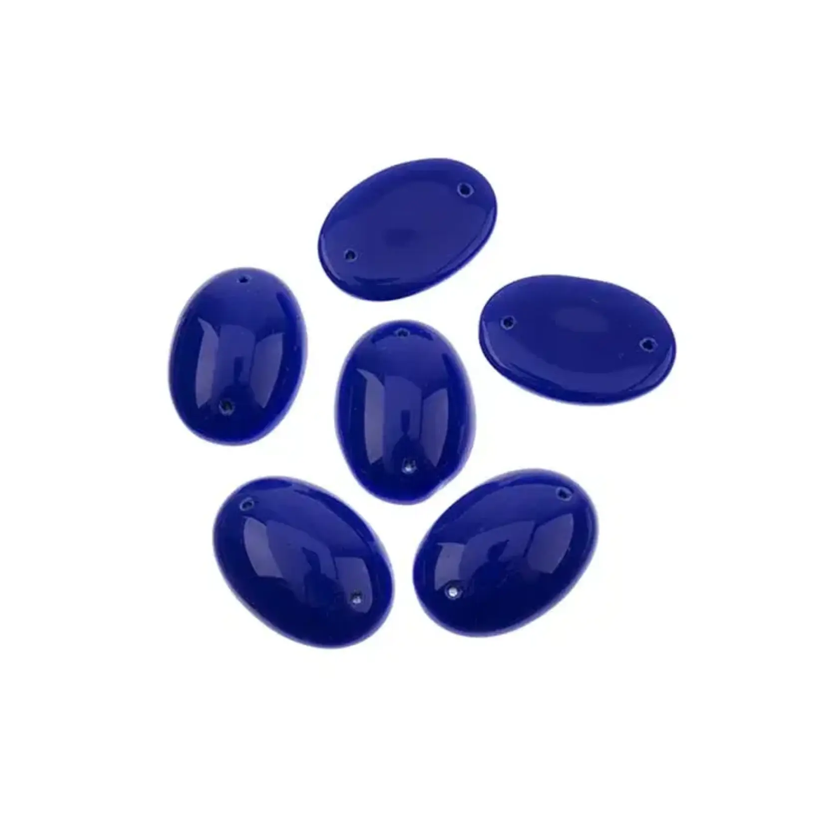 Czech Glass 2 Hole Cabochon 25 x 18mm Oval Opaque Navy 6pcs
