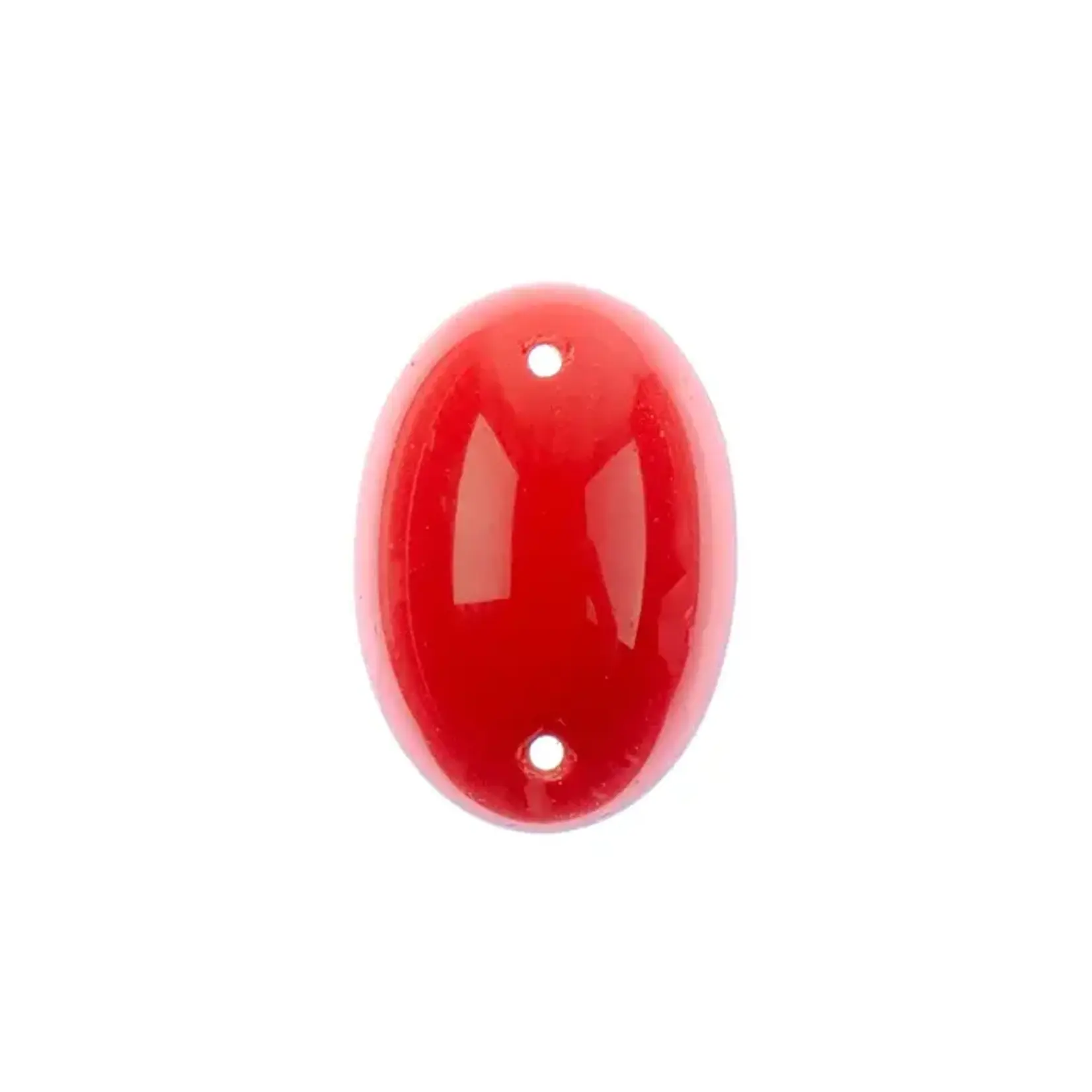 Czech Glass 2 Hole Cabochon 25 x 18mm Oval Opaque Red 6pcs