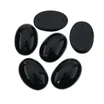 Czech Glass 2 Hole Cabochon 25x18mm Oval Opaque Black 6pcs