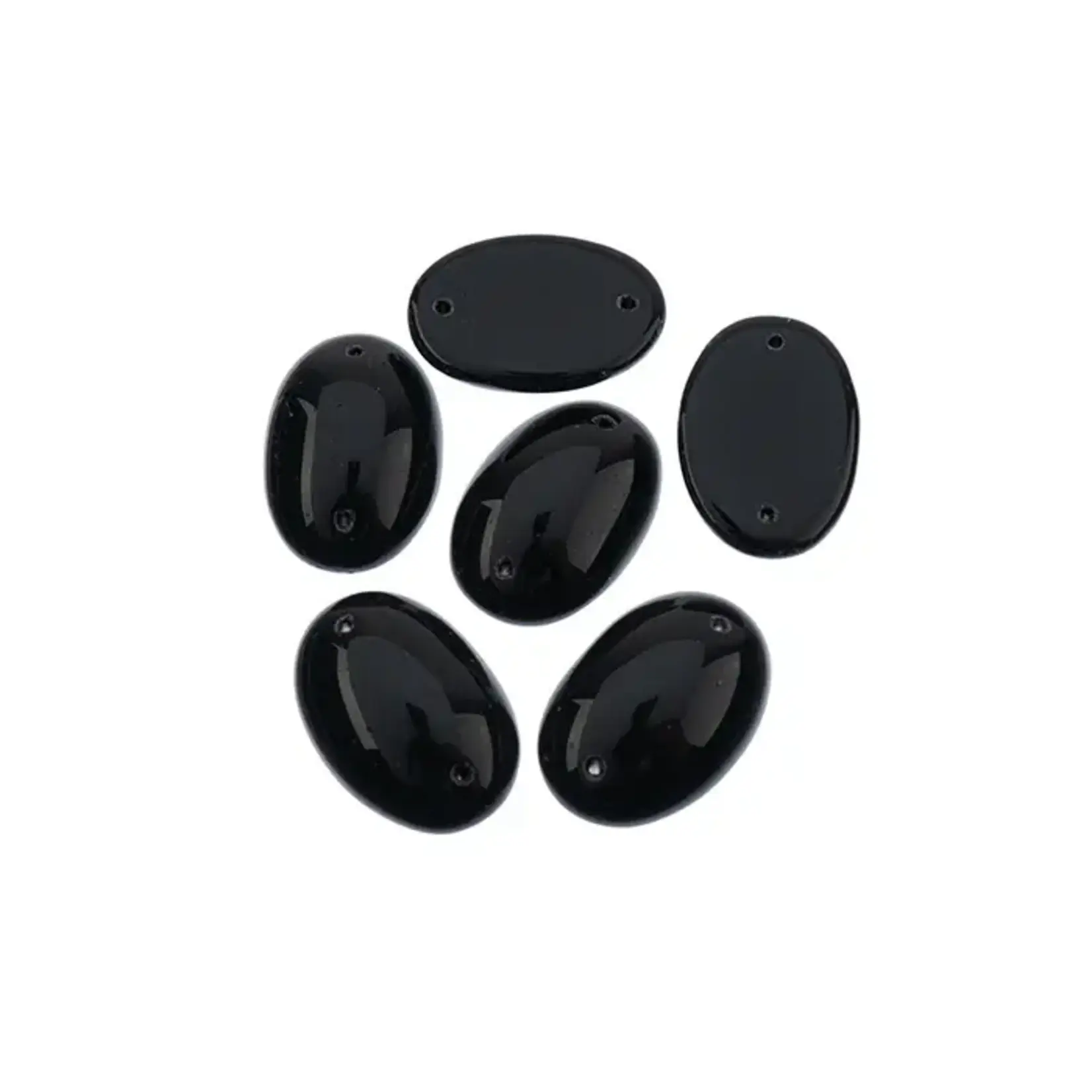 Czech Glass 2 Hole Cabochon 25x18mm Oval Opaque Black 6pcs