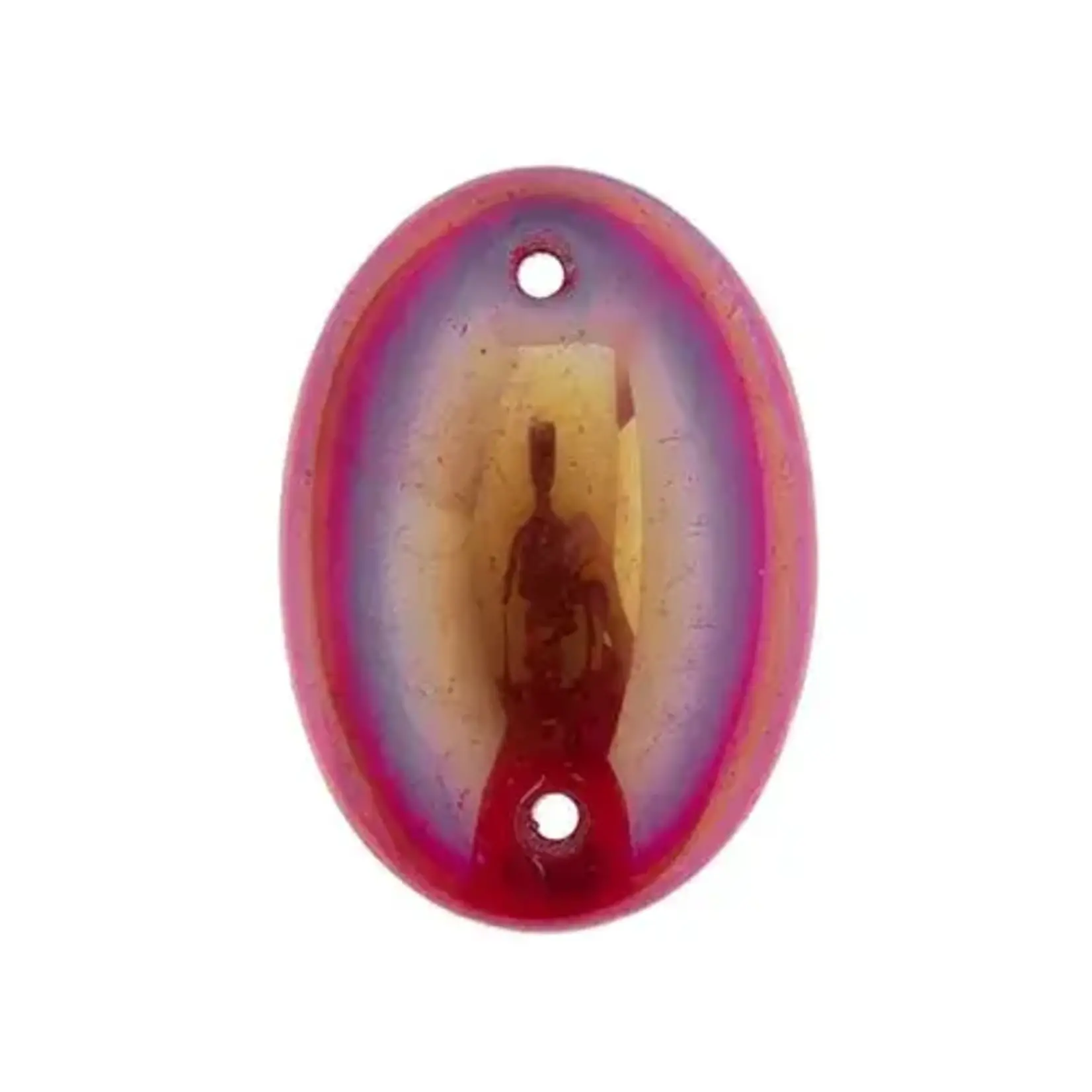 Czech Glass 2 Hole Cabochon 25x18mm Oval Opaque Iridescent Red 6pcs