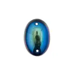 Czech Glass 2 Hole Cabochon 25x18mm Oval Opaque Jet AB 6pcs