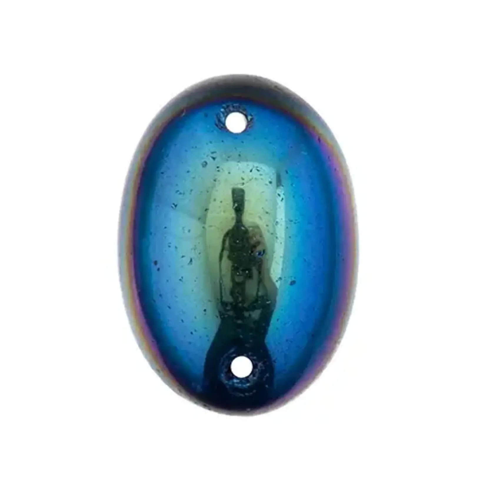 Czech Glass 2 Hole Cabochon 25x18mm Oval Opaque Jet AB 6pcs