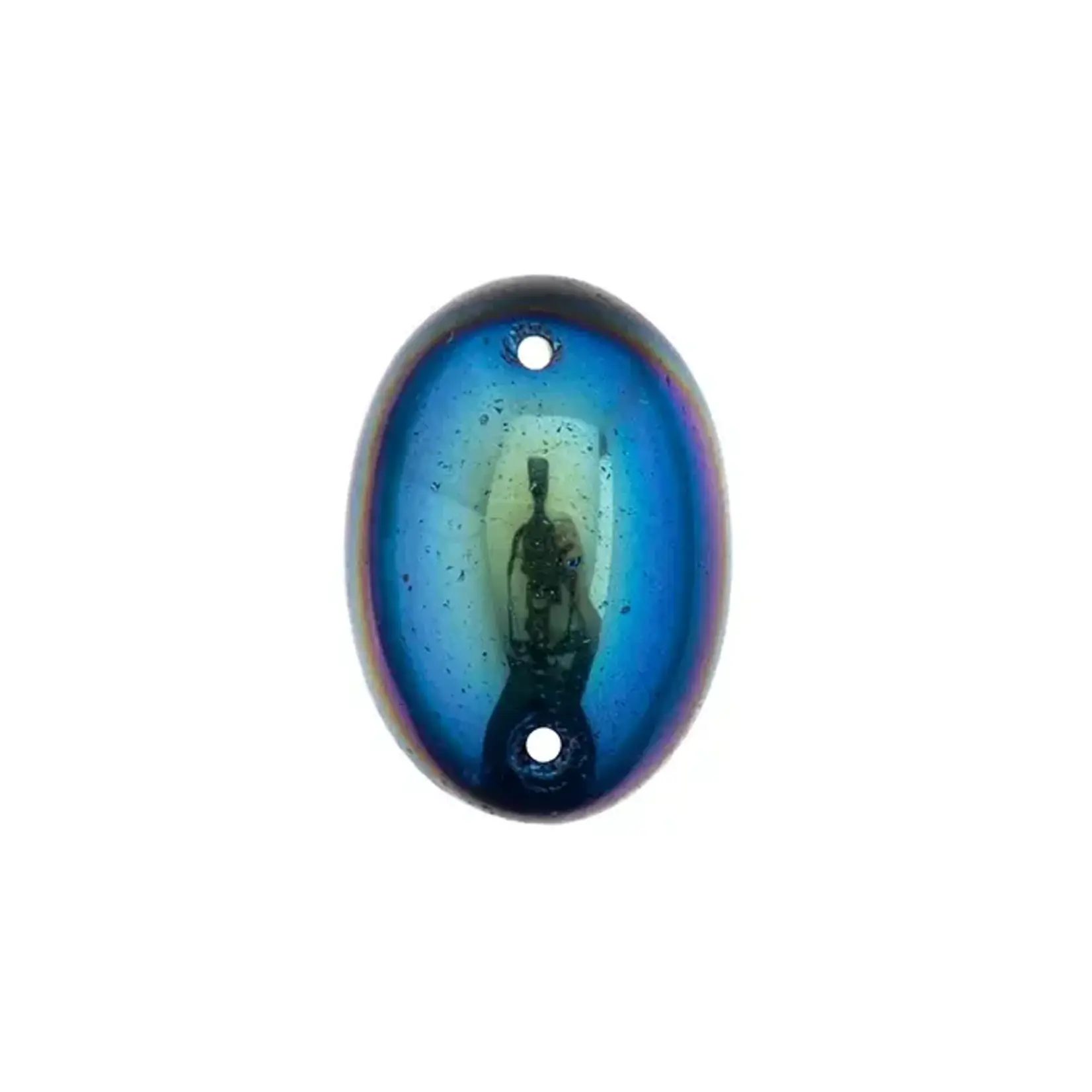 Czech Glass 2 Hole Cabochon 25x18mm Oval Opaque Jet AB 6pcs