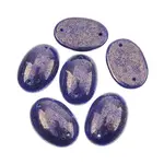 Czech Glass 2 Hole Cabochon 25x18mm Oval Opaque Marble Black on Dark Blue 6pcs