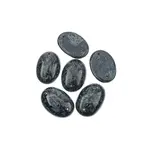 Czech Glass 2 Hole Cabochon 25x18mm Oval Opaque Marble Black on Dark Green 6pcs