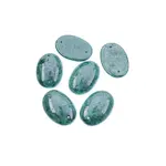 Czech Glass 2 Hole Cabochon 25x18mm Oval Opaque Marble Teal 6pcs