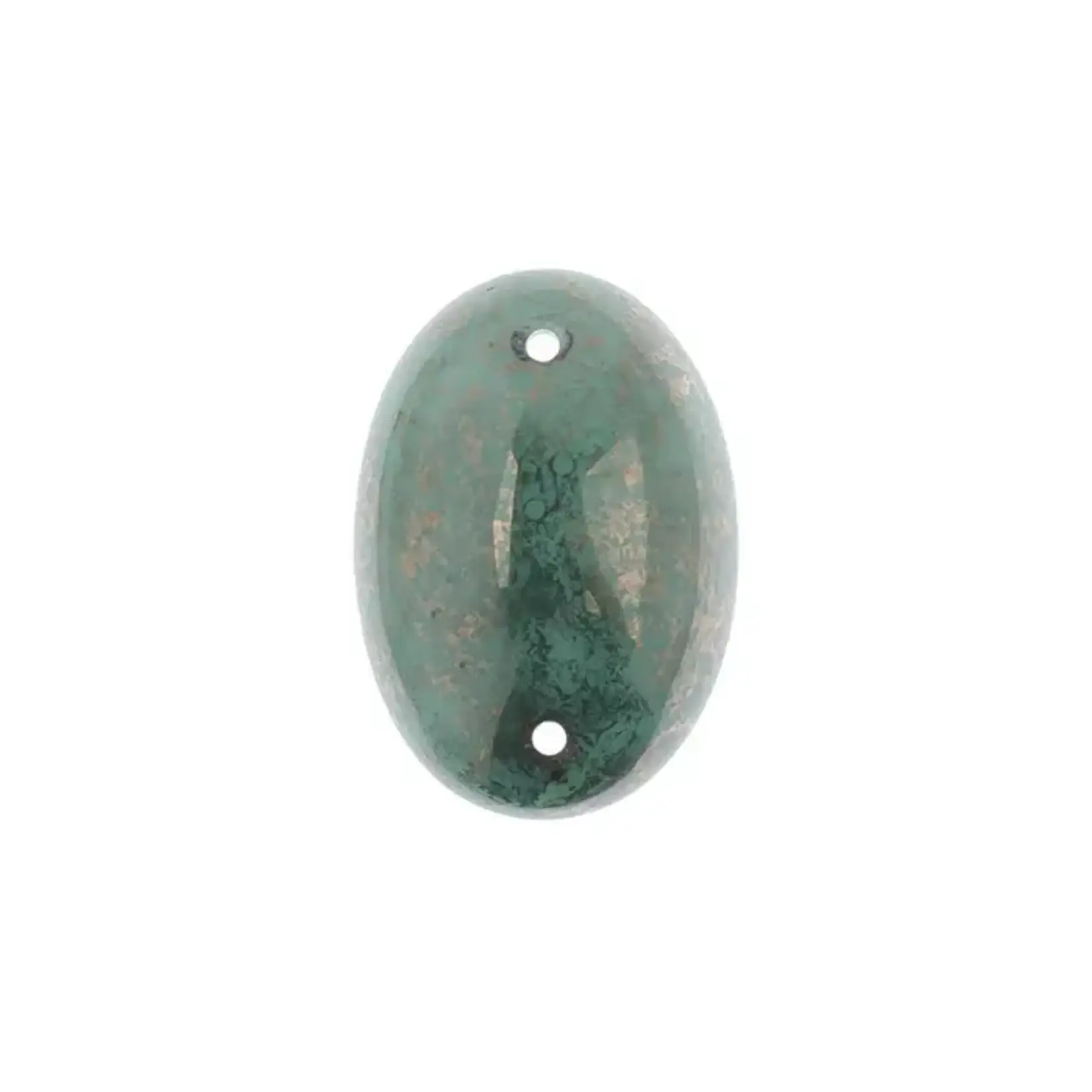 Czech Glass 2 Hole Cabochon 25x18mm Oval Opaque Marble Turquoise 6pcs