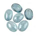 Czech Glass 2 Hole Cabochon 25x18mm Oval Transparent Blue Marble Foiling 6pcs