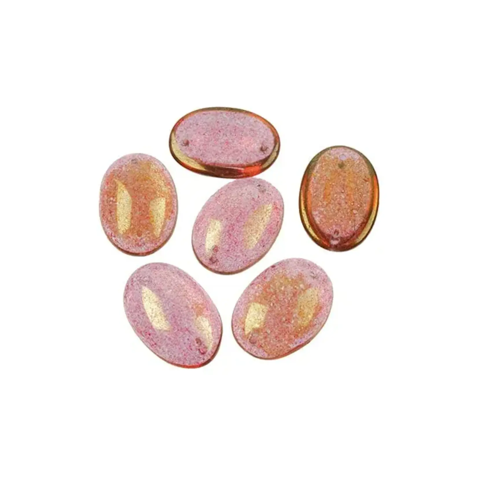 Czech Glass 2 Hole Cabochon 25x18mm Oval Transparent Red Marble Foiling 6pcs