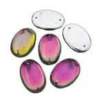 Czech Glass 2 Hole Cabochon 25x18mm Oval Transparent Vitrail Foiling 6pcs