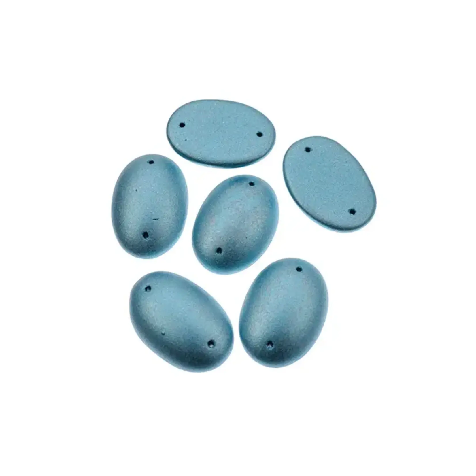 Czech Glass 2 Hole Cabochon 25x18mm Oval Transparent Vitrail Green Foiling 6pcs