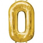 Foil Number Balloon 34 Inches Gold Number 0