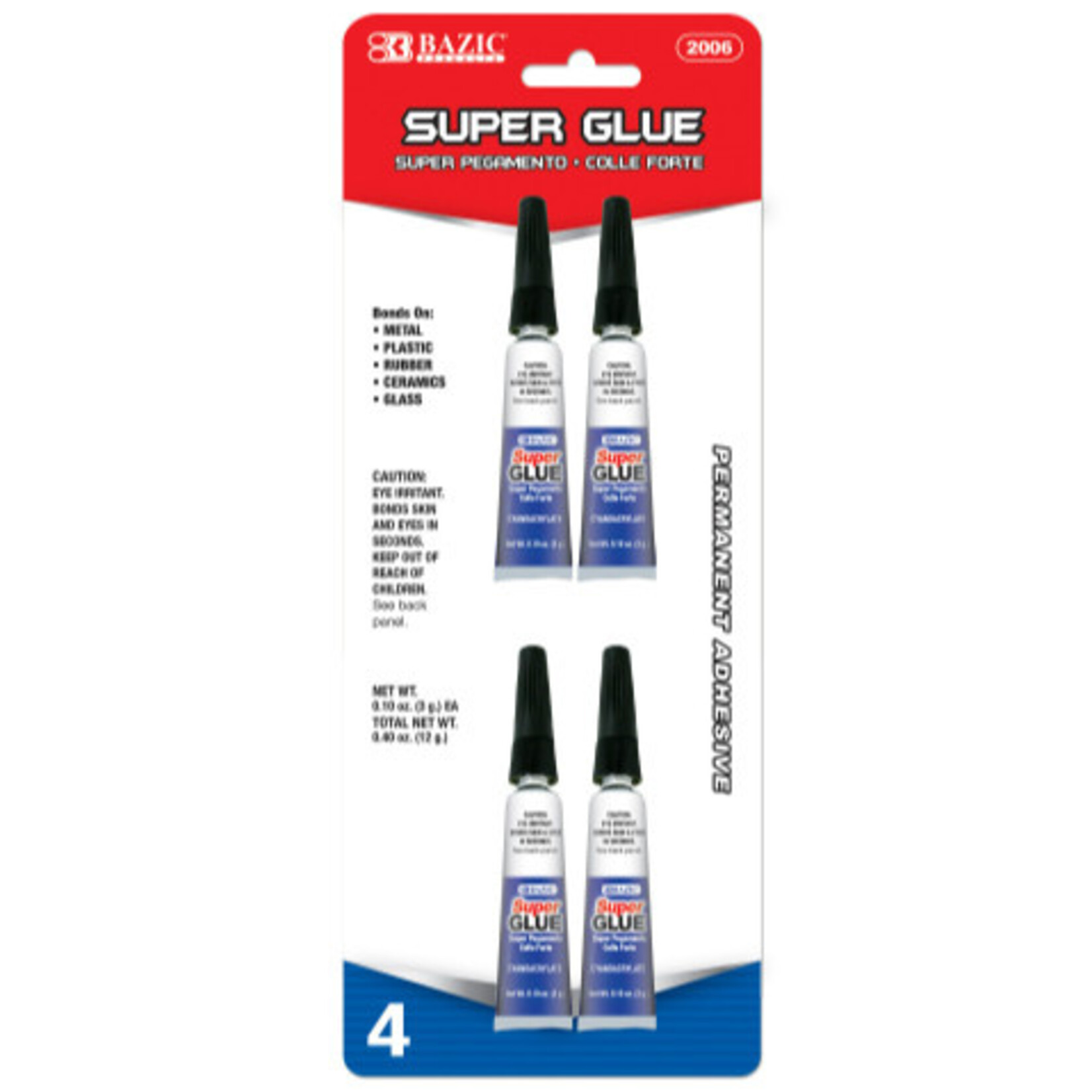 Bazic Super Glue 0.10oz (4/Pack)