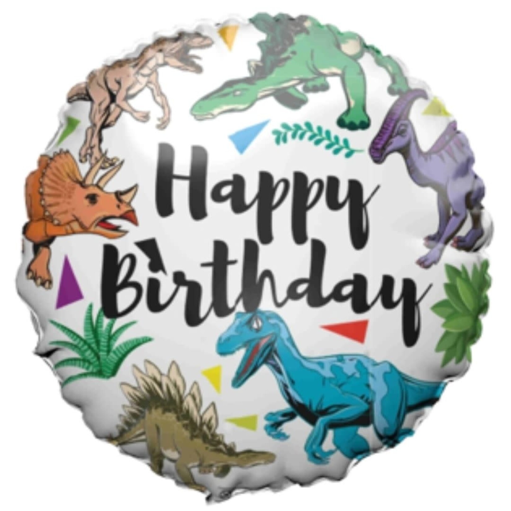 18" Round Foil Balloon - HBDAY DINOSAURS