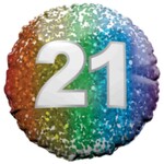18" Round Foil Balloon - 21 RAINBOW CONFETTI
