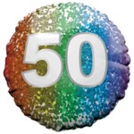 18" Round Foil Balloon - 50 RAINBOW CONFETTI
