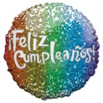 18" Round Foil Balloon - FELIZ CUMPLEANOS RAINBOW