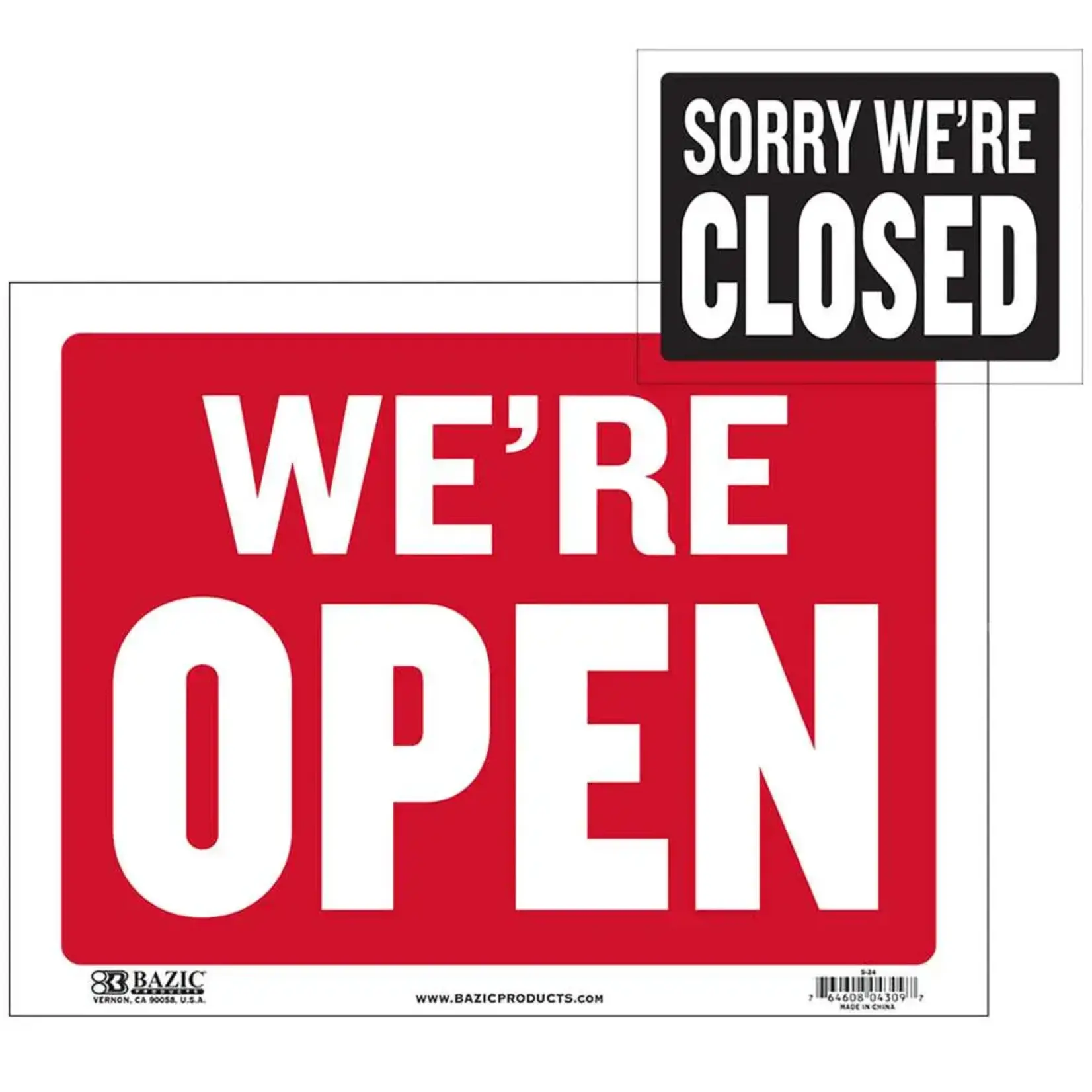 Bazic 'Open' Sign w/ 'Closed' Sign on back 9" X 12"