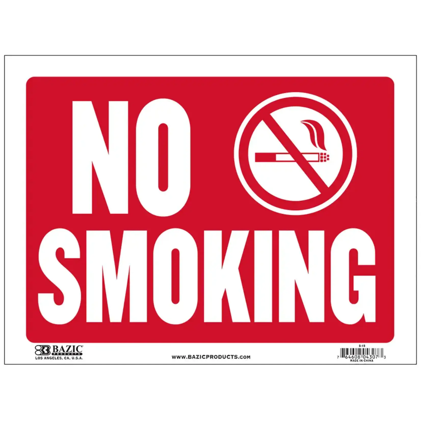 Bazic 9" X 12" 'No Smoking' Sign