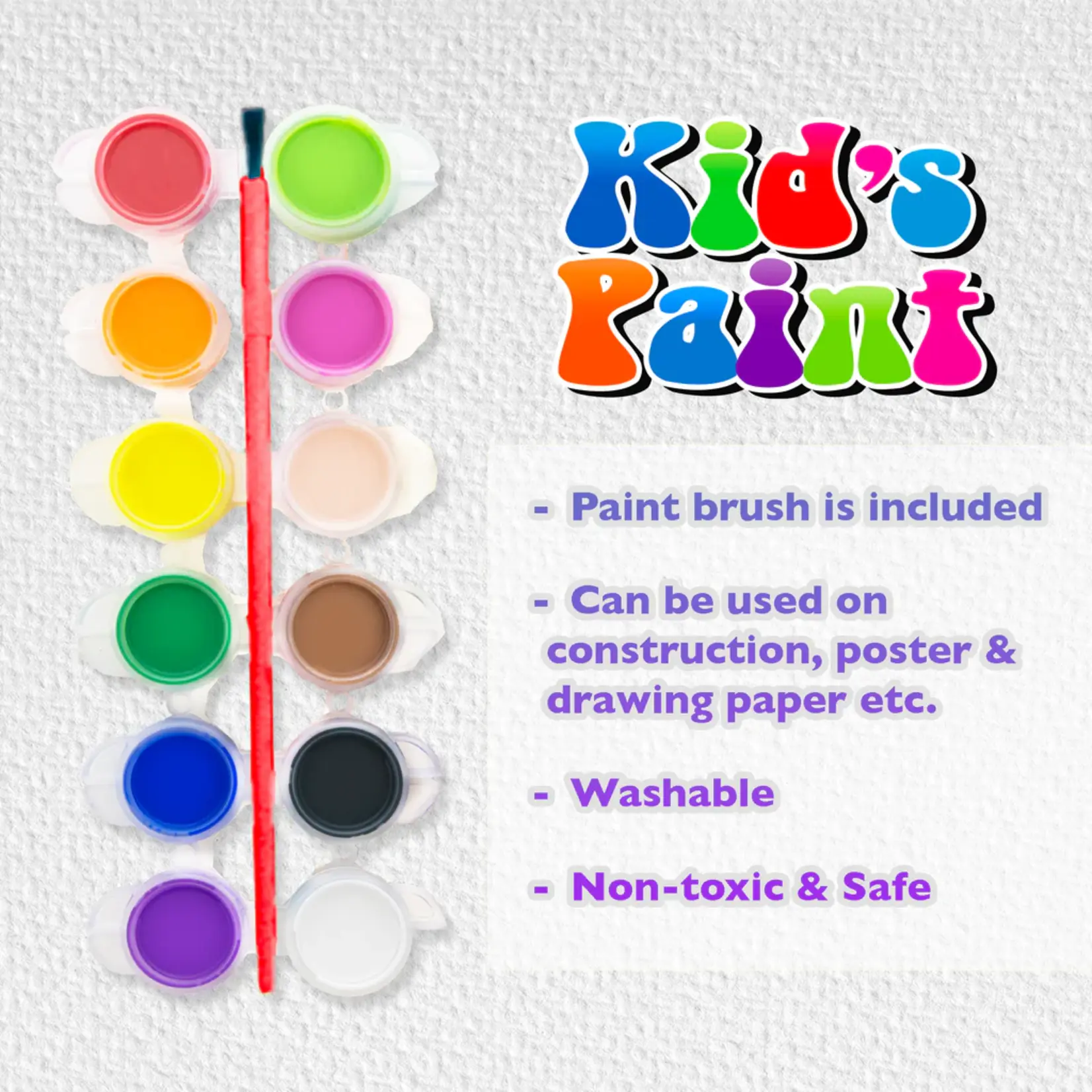 Bazic 0.17 FL OZ (5ml) 12 Color Kid's Paint w/ brush