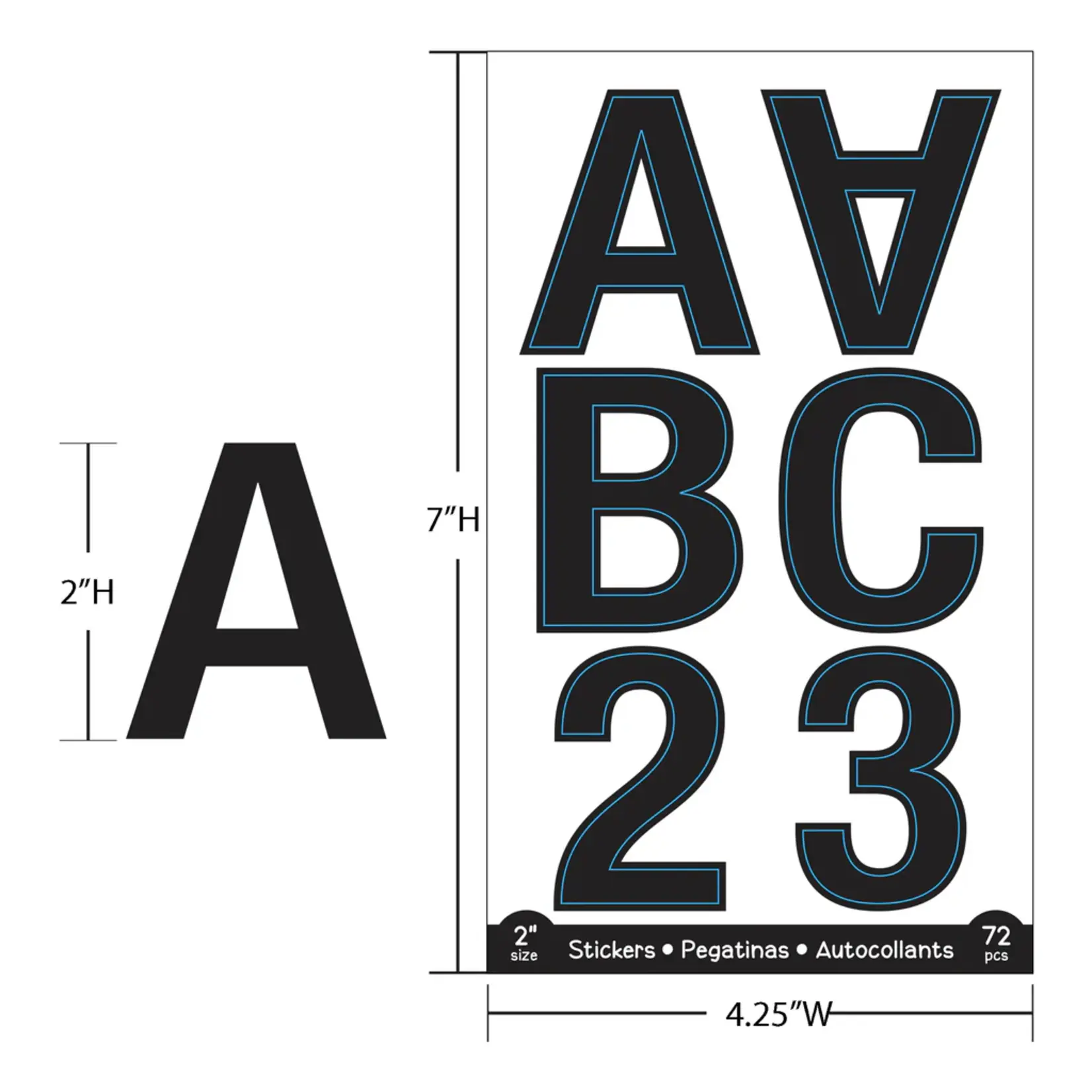 Bazic 2" Black Color Alphabet & Numbers Stickers