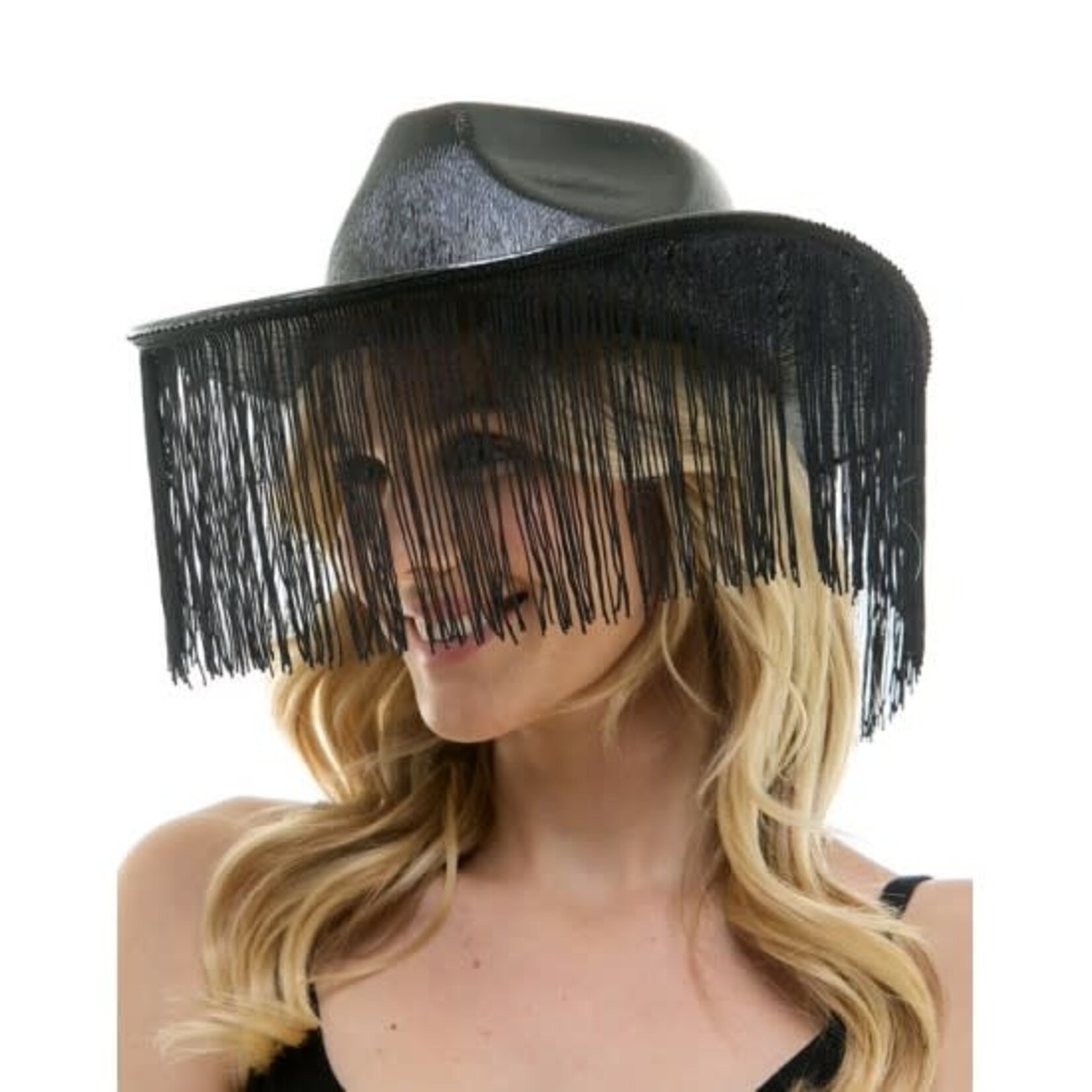 Cowboy Hat Metallic Black with Tassels