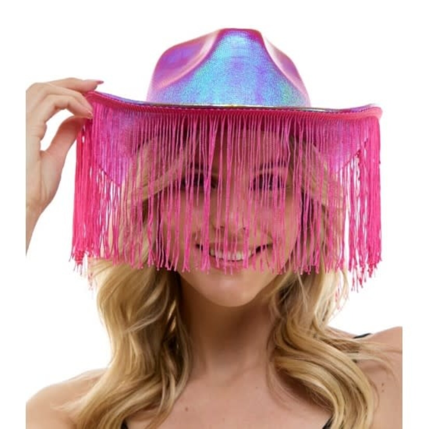 Cowboy Hat Metallic Hot Pink With Tassels