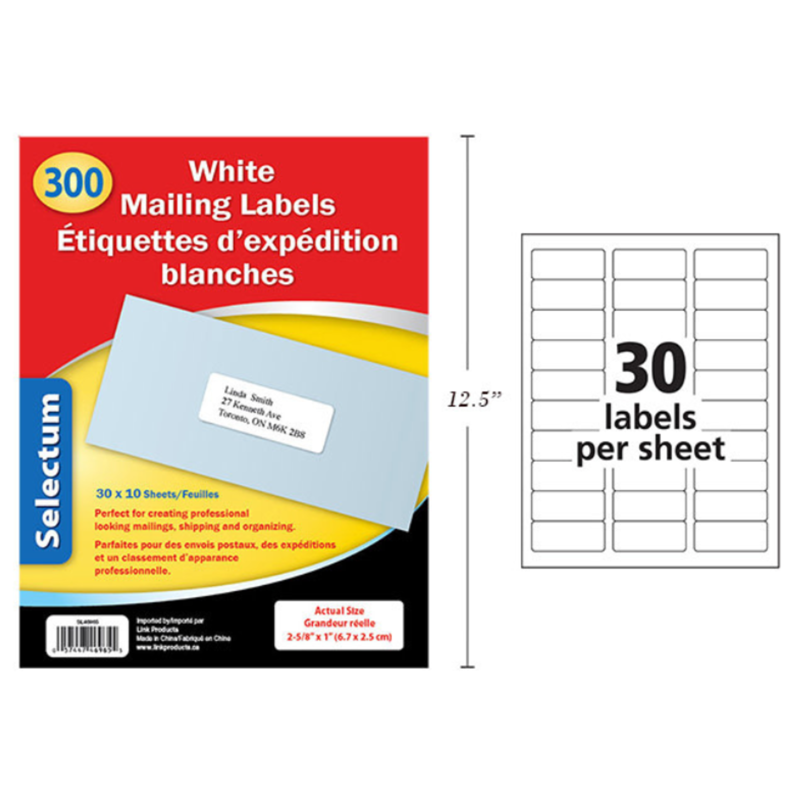 Selectum Self Adhesive Mailing Labels 1 x 2 5/8 Inches (300 Labels)