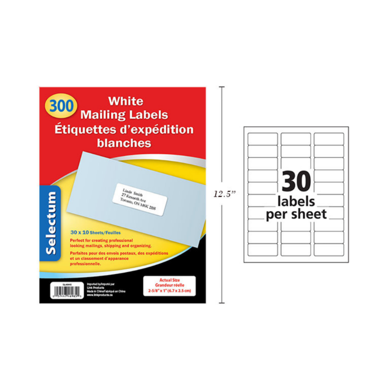 Selectum Self Adhesive Mailing Labels 1 x 2 5/8 Inches (300 Labels)