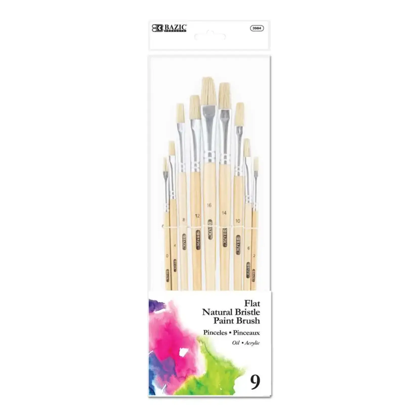 Bazic Bazic Flat Natural Bristle Paint Brush (9/pk)