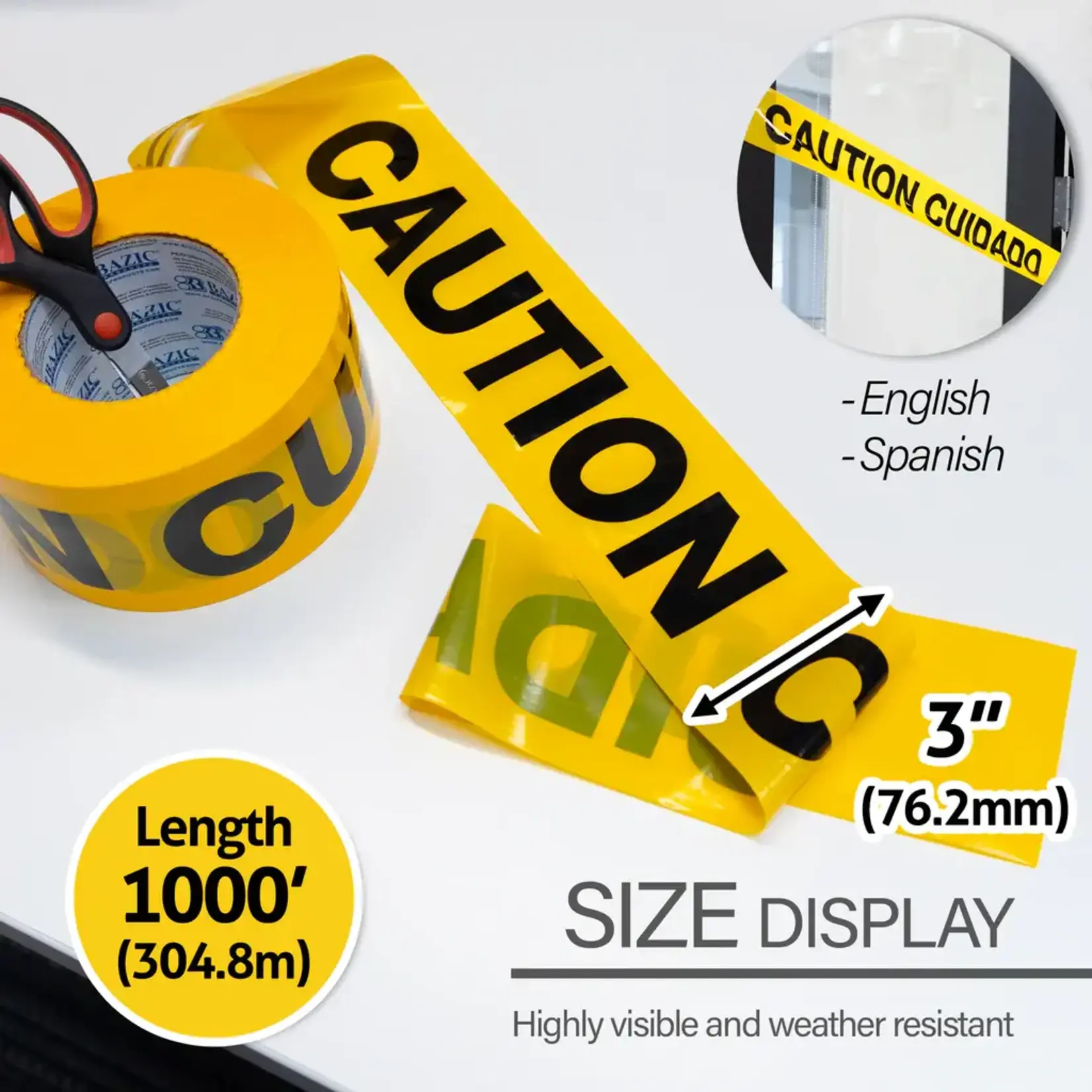 Bazic Bazic 3" x 1000" Yellow 'Caution' Barricade Tape