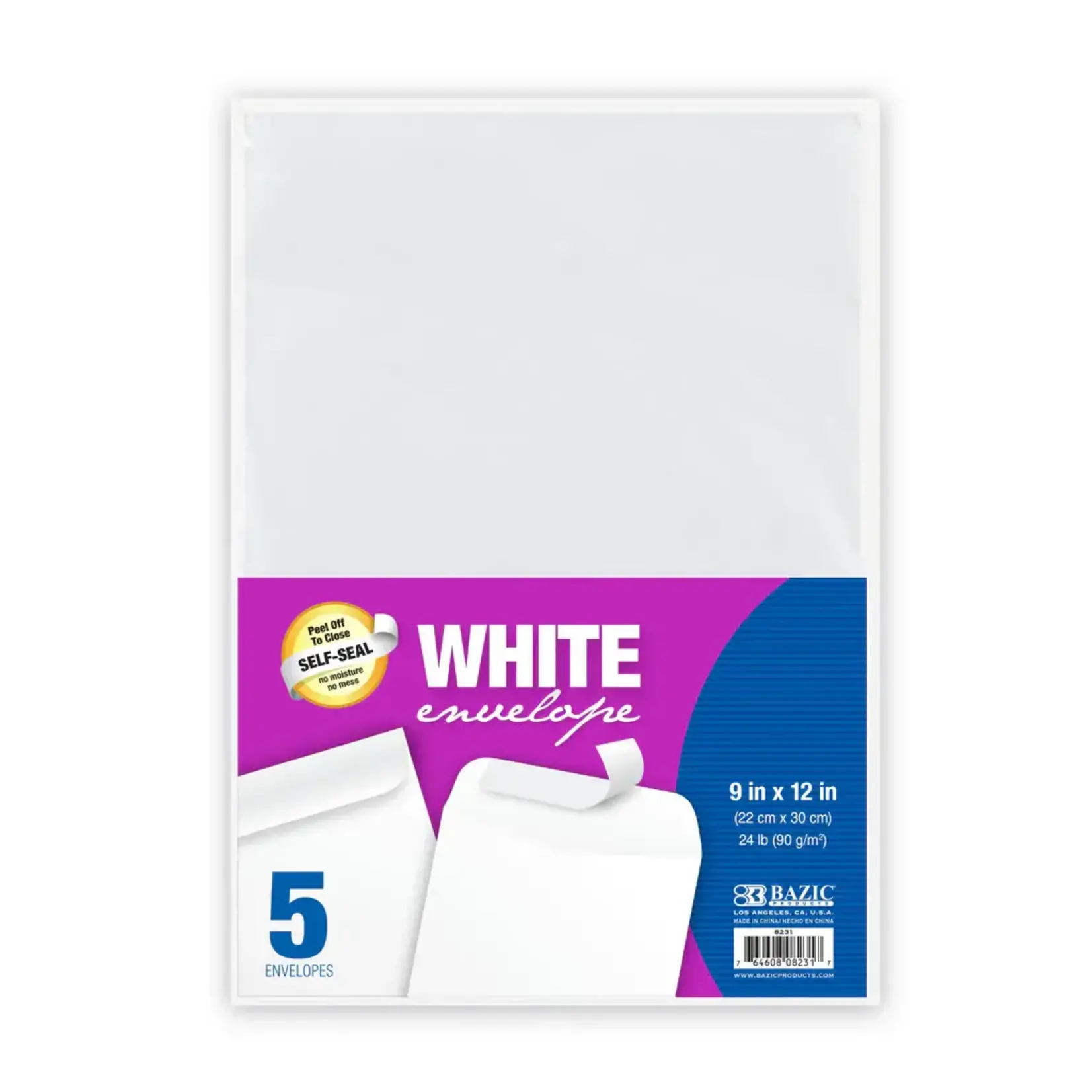 Bazic Bazic 9'' x 12'' Self-Seal White Envelopes (5/Pk)