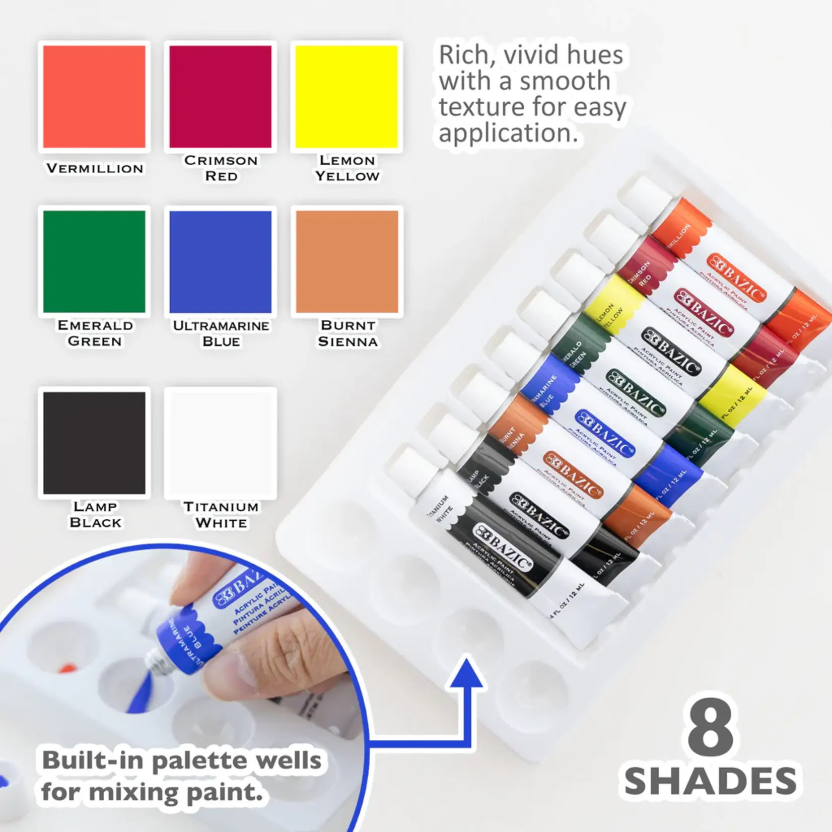 Bazic Bazic 0.4 Fl Oz (12ml) 8 Colors Acrylic Paint