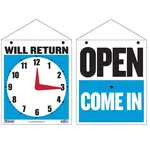 Bazic Bazic 7.5" X 9" 'WILL RETURN' Clock Sign w/ 'OPEN' Sign on back