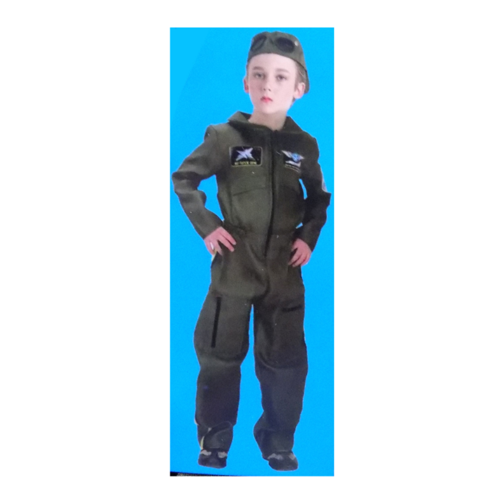 Air Force Full Suit & Cap (Green) Costume - Kids (Medium)