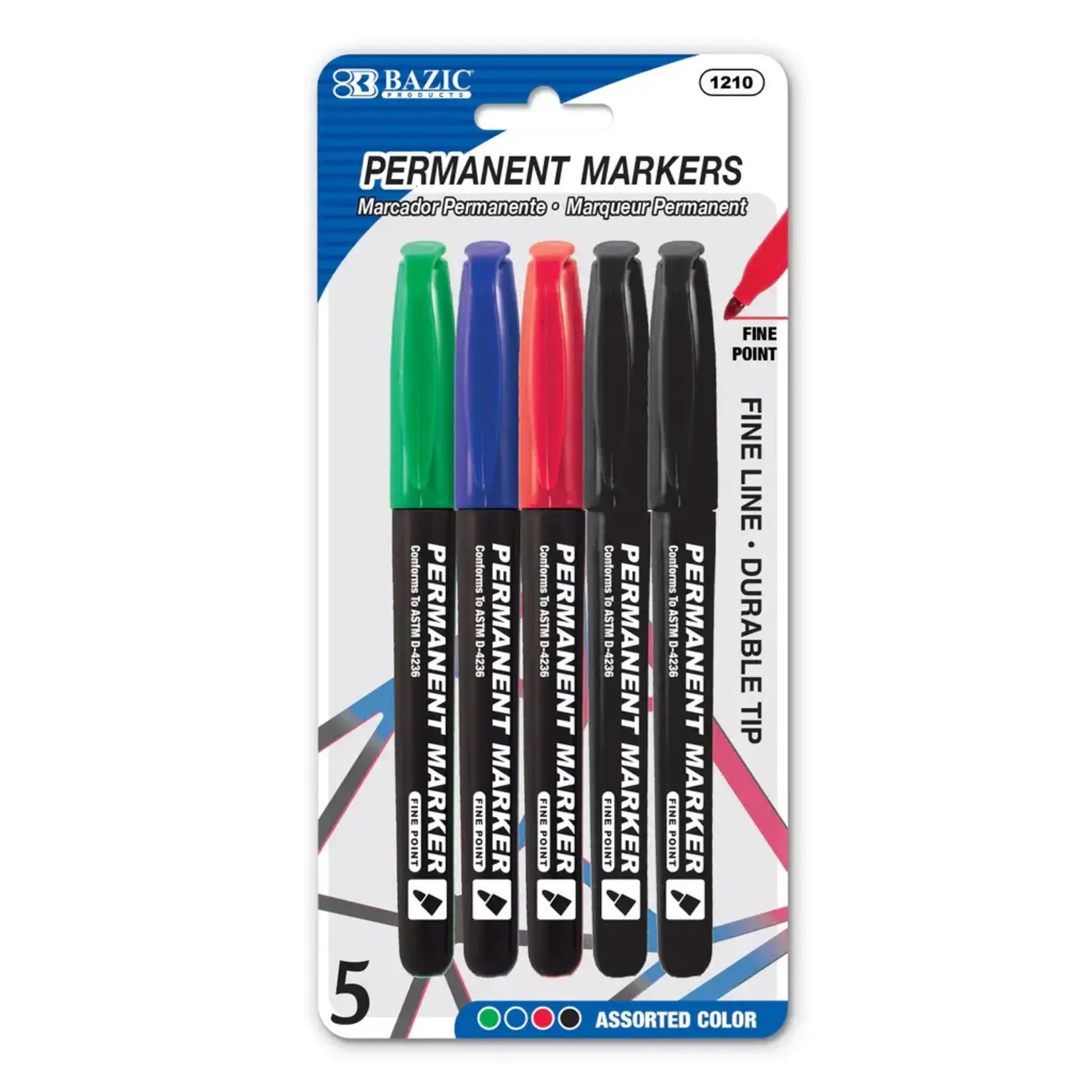 Bazic Asst. Color Fine Tip Permanent Markers W/Pocket Clip
