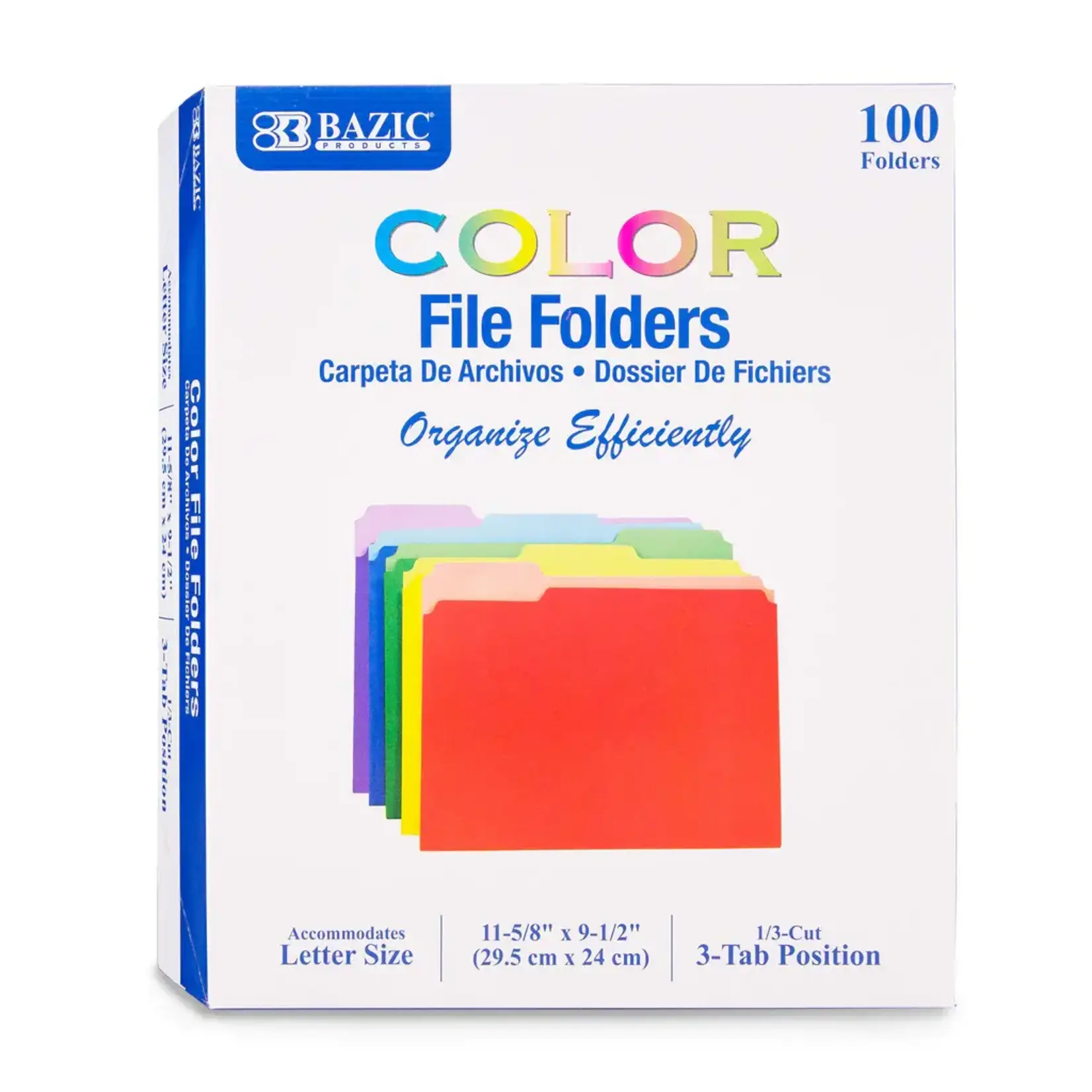 BAZIC 1/3 Cut Letter Size Color File Folder (100/box)
