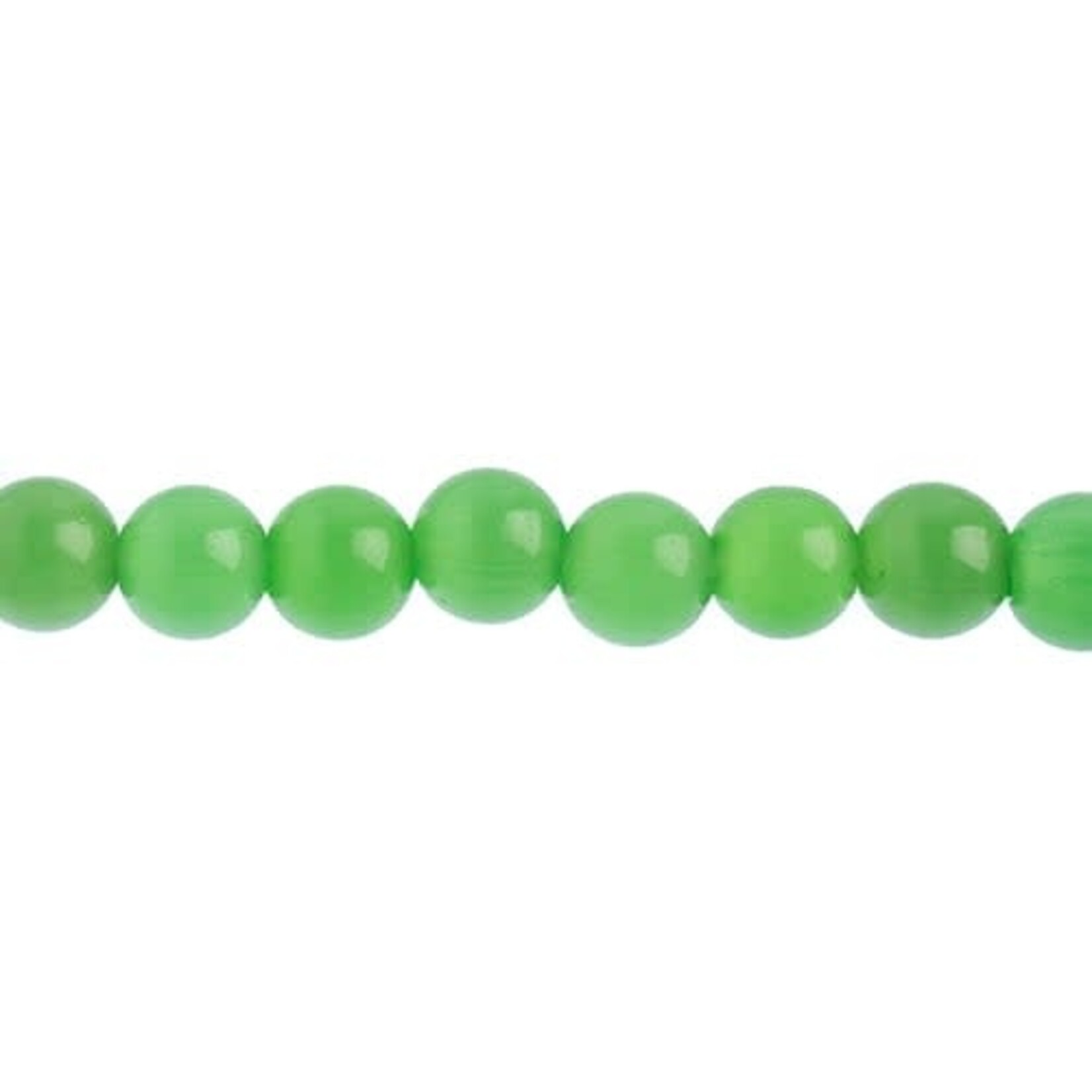 Cat Eye Beads  Strung 16" Fibre Optic round (12pcs) Dk.Green 4mm