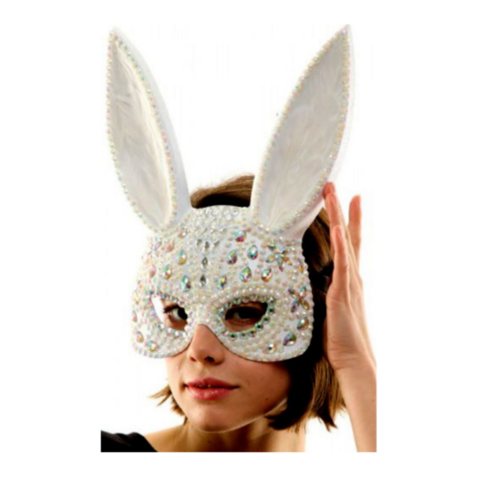 Rhinestone Gray Bunny Mask