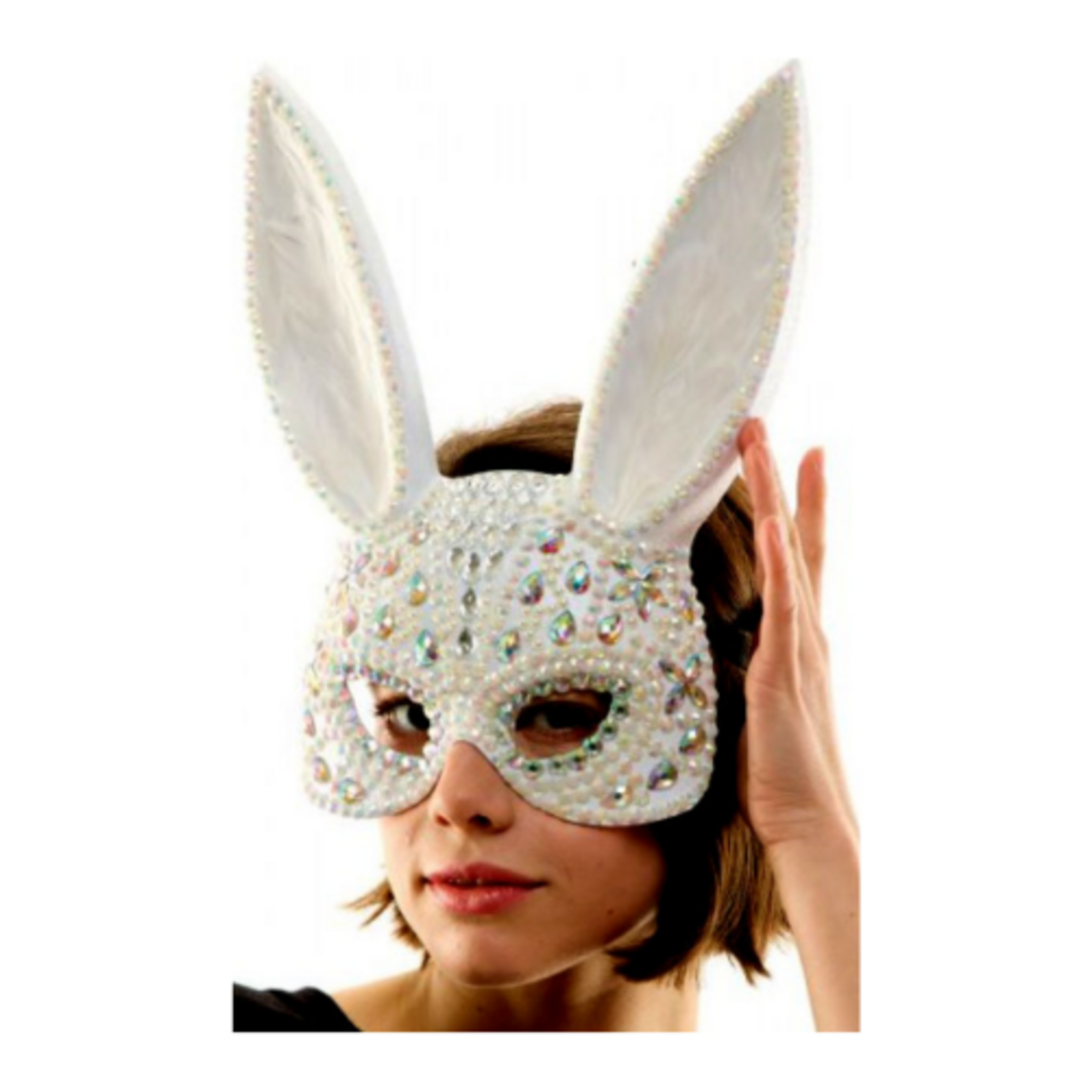Rhinestone Gray Bunny Mask