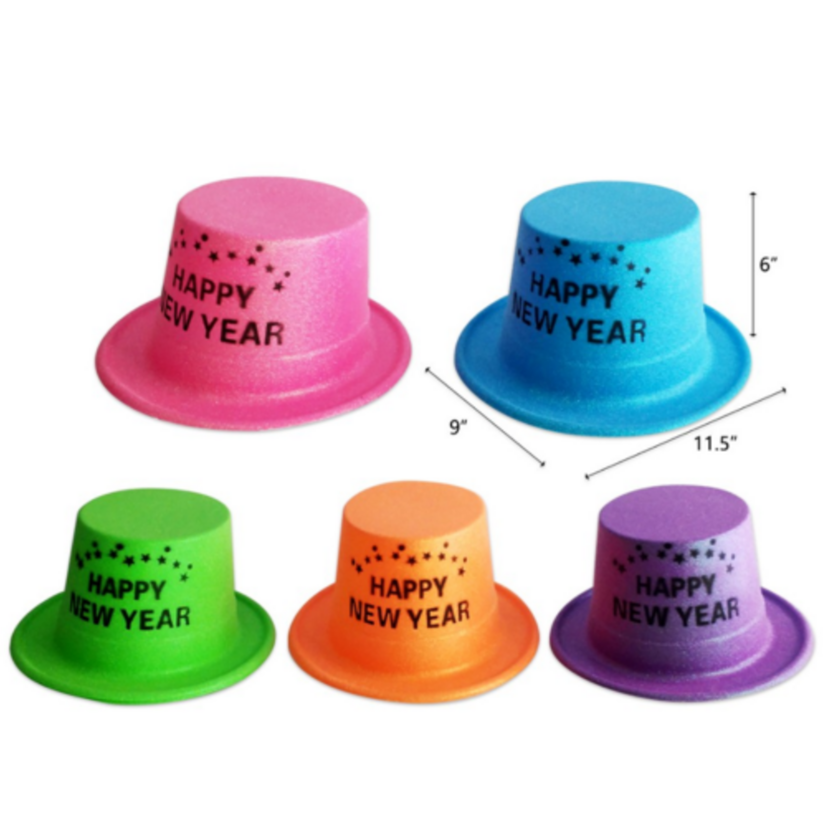 Glitter Happy New Year Plastic Top Hat