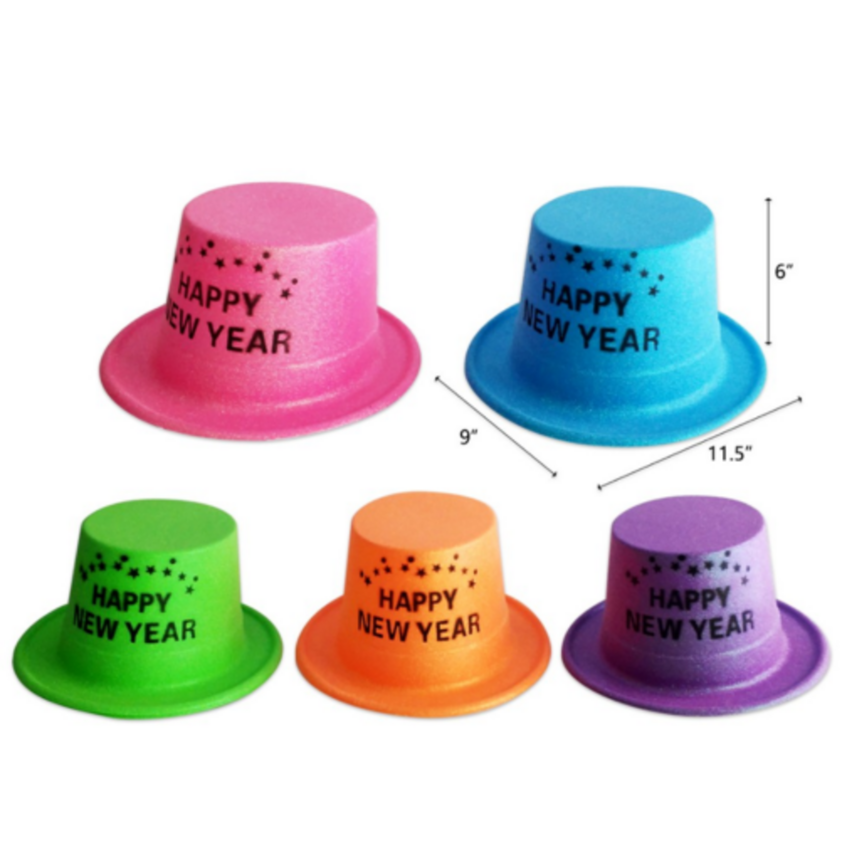 Glitter Happy New Year Plastic Top Hat