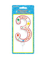 GIANT NUMERAL CANDLE FELIZ CUMPLEANOS 3 PK