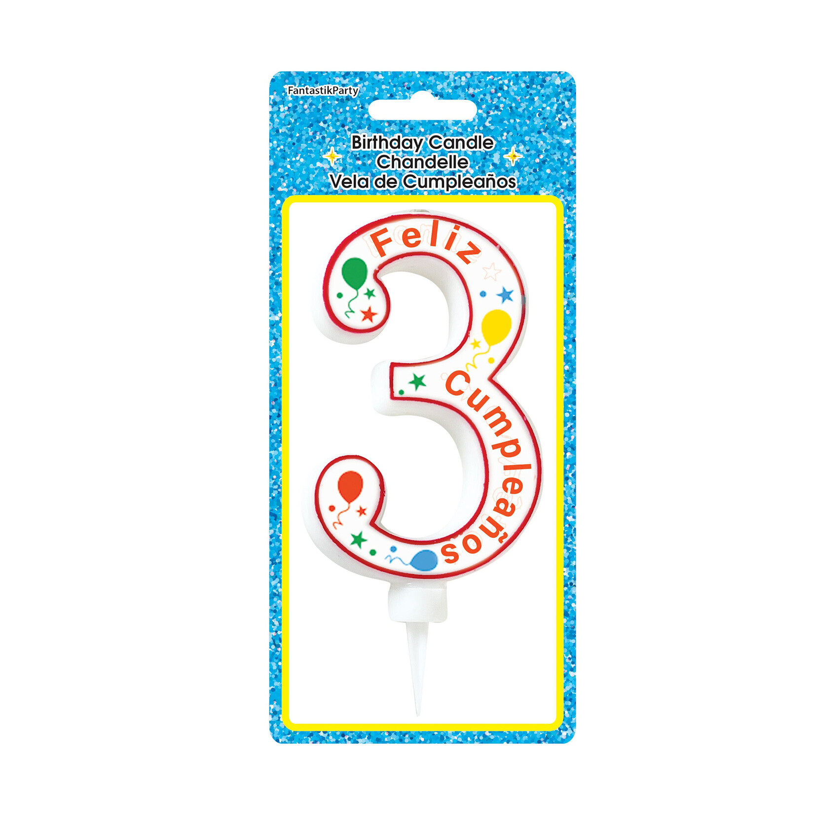 GIANT NUMERAL CANDLE FELIZ CUMPLEANOS 3 PK
